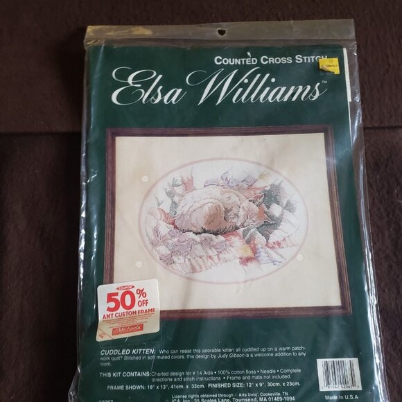 New Sealed JCA Inc Elsa Williams Cuddled‎ Kitten Counted Cross Stitch Kit #02067 - Picture 1 of 6